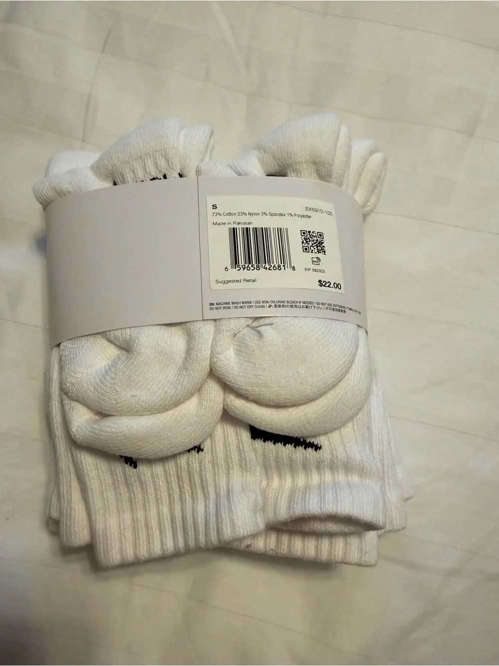Nike White Crew Athletic Socks with Black Swoosh - 6 Pack